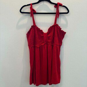Torrid Red Smocked Babydoll Tank Top – Women’s Size 1 – Tie Strap Flowy Cami
